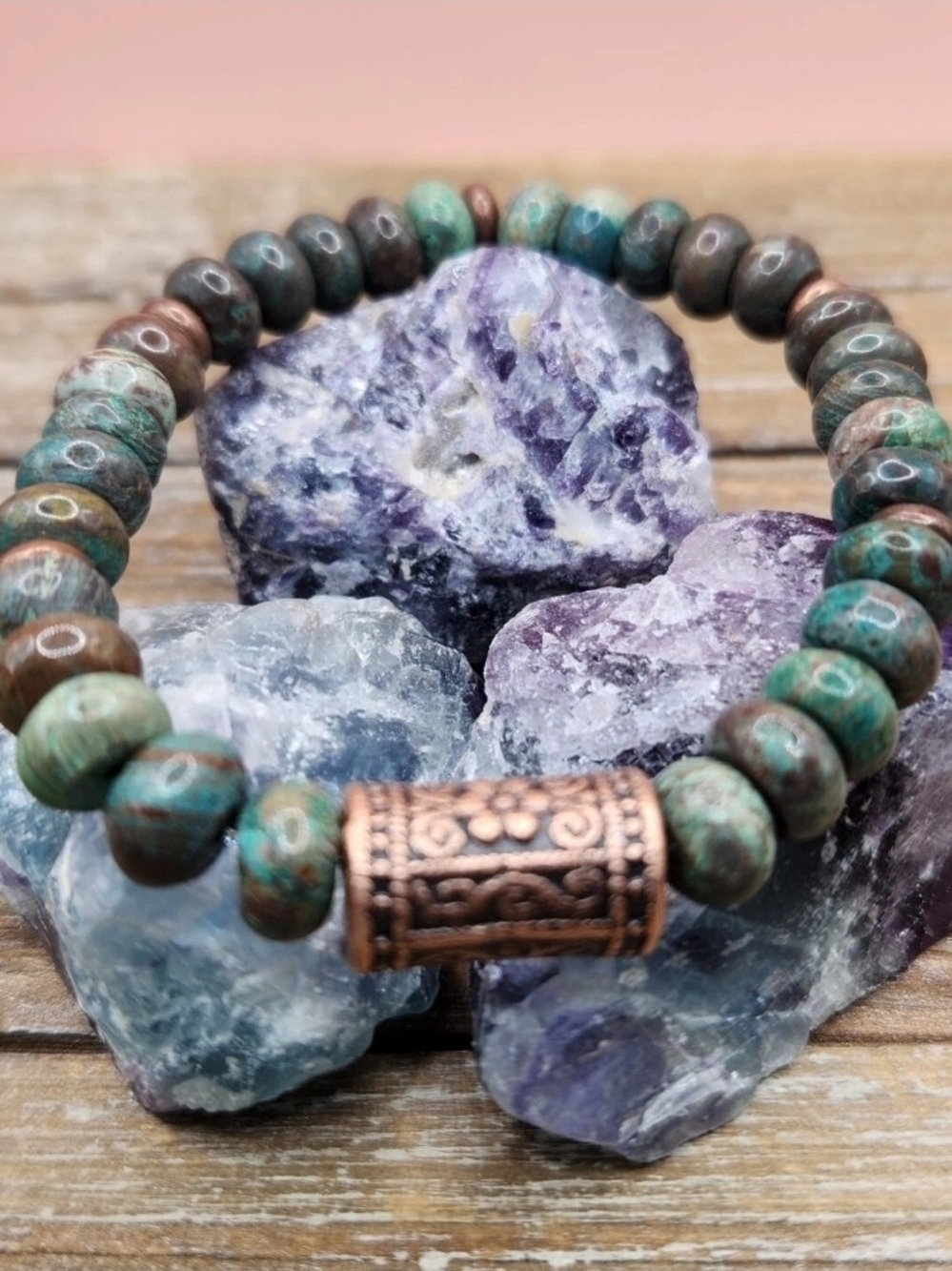 Chrysocolla And Copper Beaded Bracelet